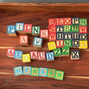 SET OF VARIOUS WOODEN ALPHABET BLOCKS